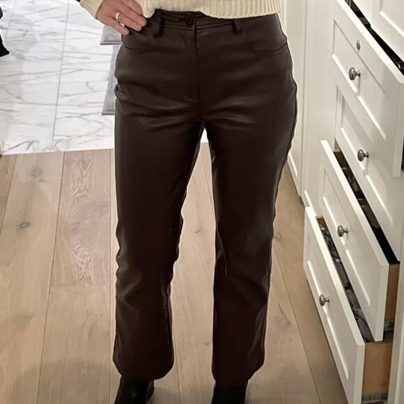 Marissa Web Brown Faux Leather Kick Flare Pants Size 14 Slimming Career $325 - Picture 5 of 12